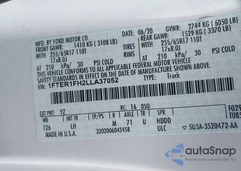 2020 Ford Ranger Xlt from USA, damaged, VIN 1FTER1FH2LLA37052